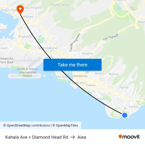 Kahala Ave + Diamond Head Rd to Aiea map