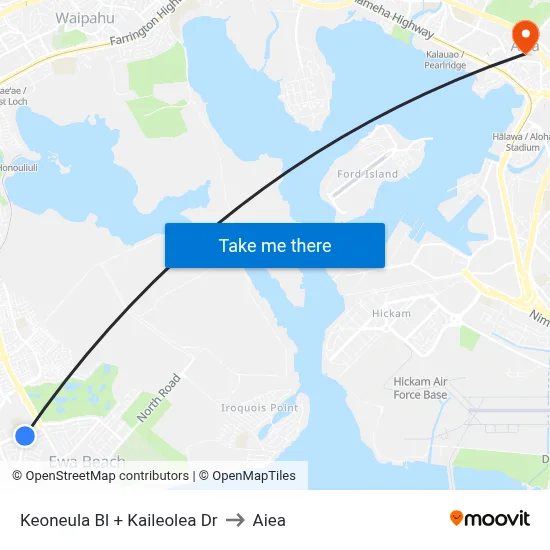 Keoneula Bl + Kaileolea Dr to Aiea map