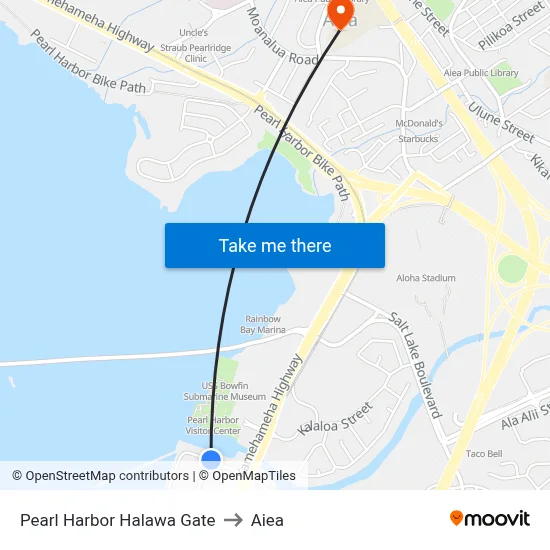 Pearl Harbor Halawa Gate to Aiea map
