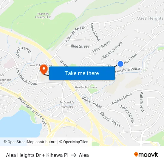 Aiea Heights Dr + Kihewa Pl to Aiea map