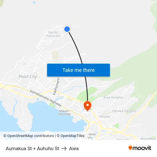Aumakua St + Auhuhu St to Aiea map