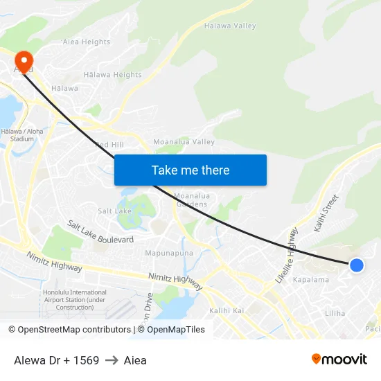 Alewa Dr + 1569 to Aiea map
