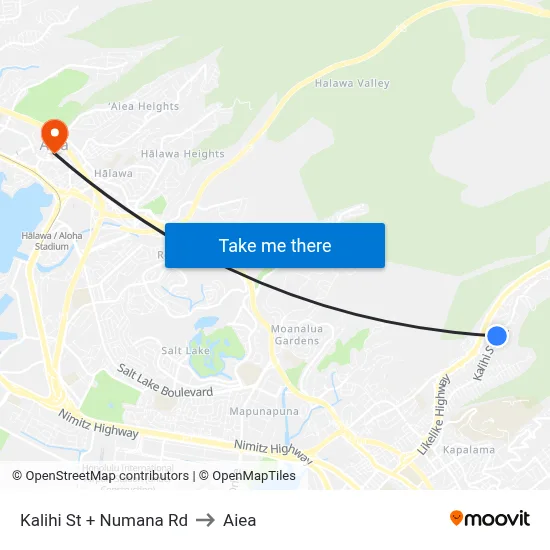 Kalihi St + Numana Rd to Aiea map