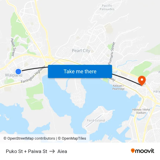 Puko St + Paiwa St to Aiea map