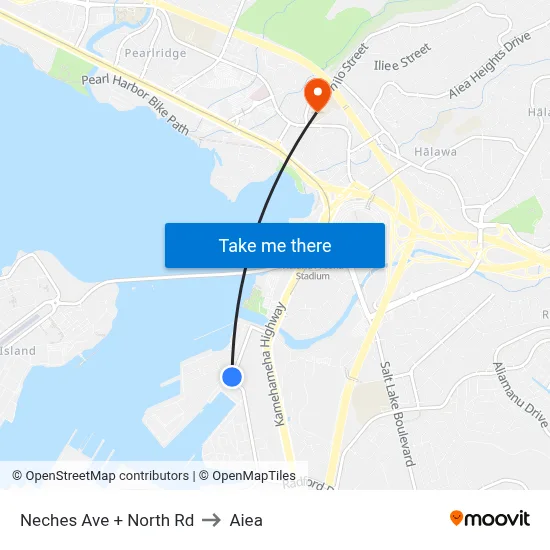 Neches Ave + North Rd to Aiea map