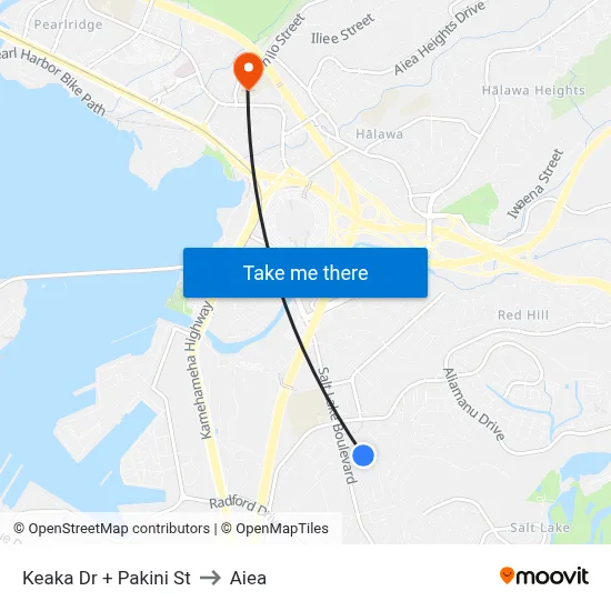 Keaka Dr + Pakini St to Aiea map