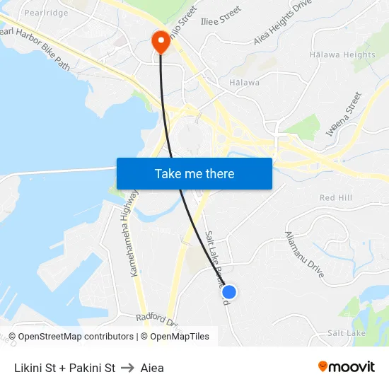Likini St + Pakini St to Aiea map