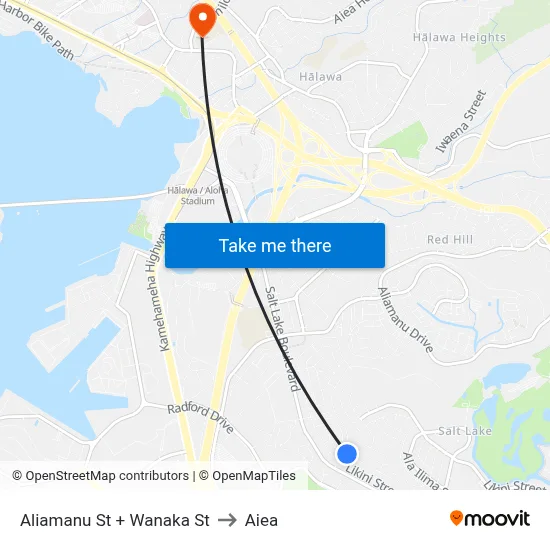 Aliamanu St + Wanaka St to Aiea map