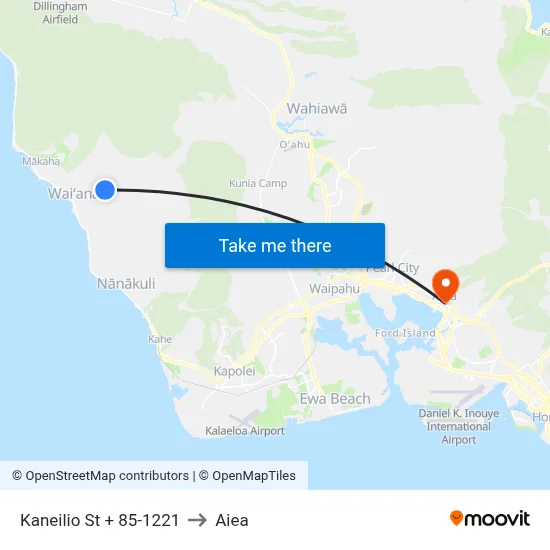 Kaneilio St + 85-1221 to Aiea map