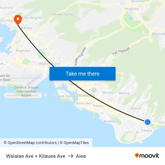 Waialae Ave + Kilauea Ave to Aiea map