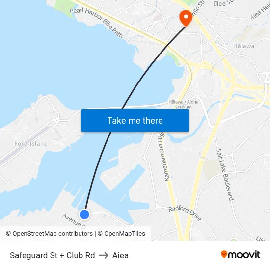 Safeguard St + Club Rd to Aiea map