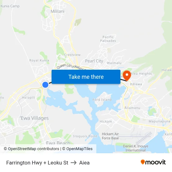 Farrington Hwy + Leoku St to Aiea map