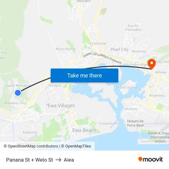 Panana St + Welo St to Aiea map