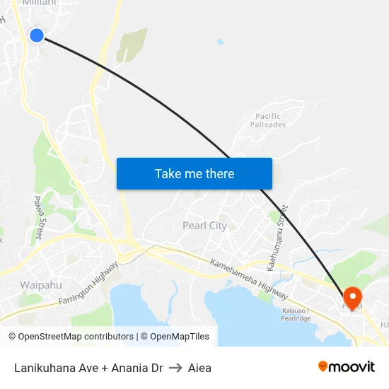 Lanikuhana Ave + Anania Dr to Aiea map