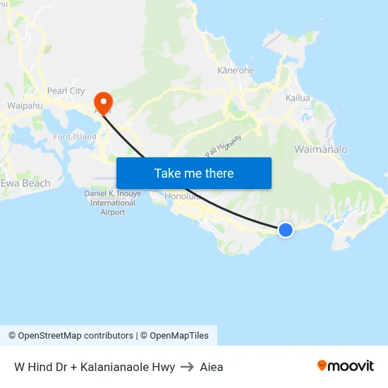 W Hind Dr + Kalanianaole Hwy to Aiea map