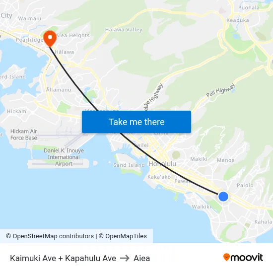 Kaimuki Ave + Kapahulu Ave to Aiea map