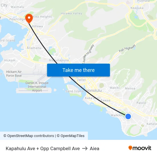 Kapahulu Ave + Opp Campbell Ave to Aiea map