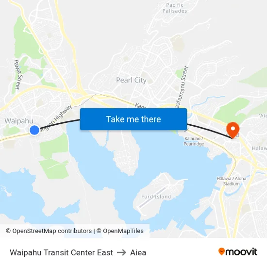 Waipahu Transit Center East to Aiea map