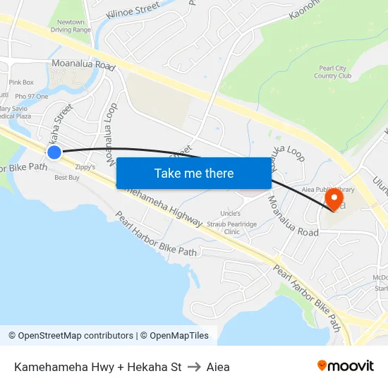 Kamehameha Hwy + Hekaha St to Aiea map