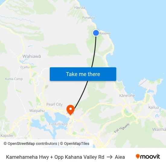 Kamehameha Hwy + Opp Kahana Valley Rd to Aiea map