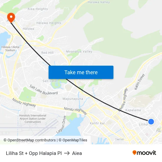 Liliha St + Opp Halapia Pl to Aiea map
