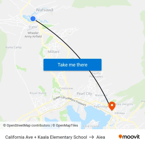 California Ave + Kaala Elementary School to Aiea map