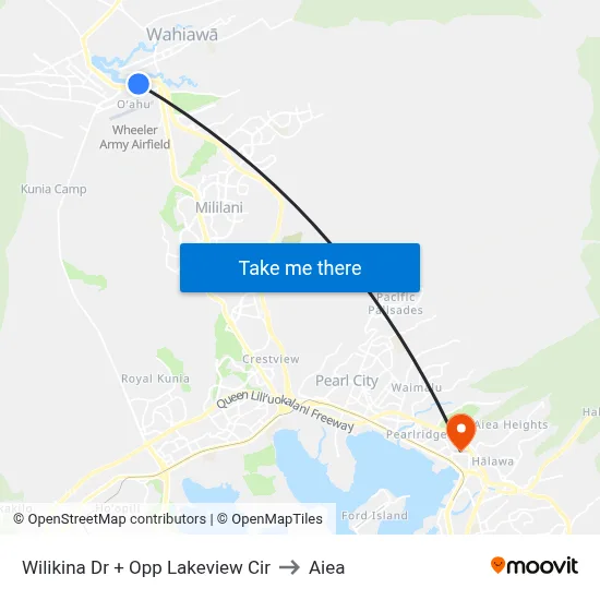 Wilikina Dr + Opp Lakeview Cir to Aiea map