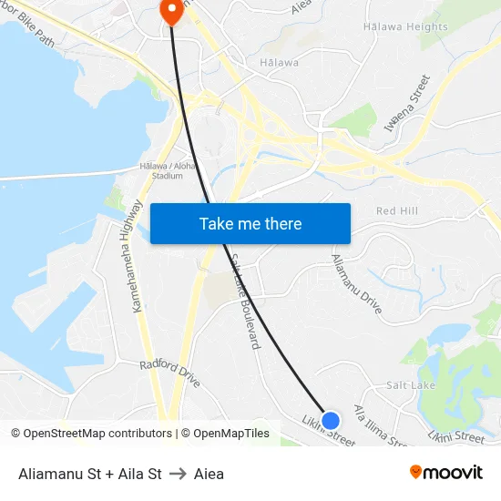 Aliamanu St + Aila St to Aiea map