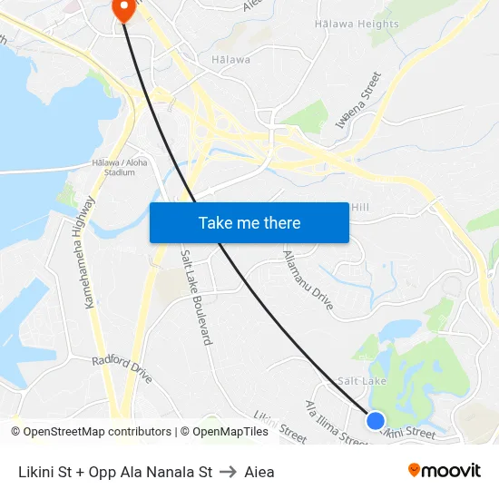 Likini St + Opp Ala Nanala St to Aiea map