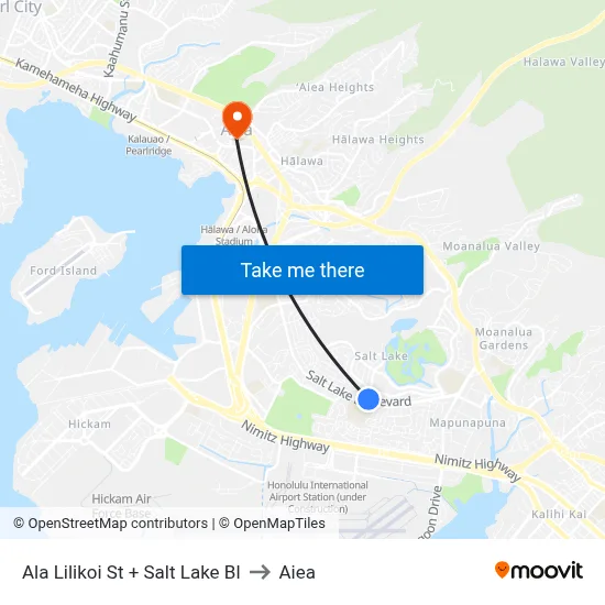 Ala Lilikoi St + Salt Lake Bl to Aiea map
