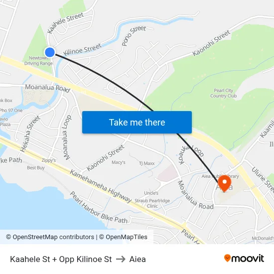 Kaahele St + Opp Kilinoe St to Aiea map