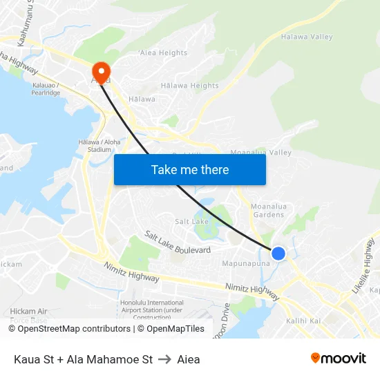 Kaua St + Ala Mahamoe St to Aiea map