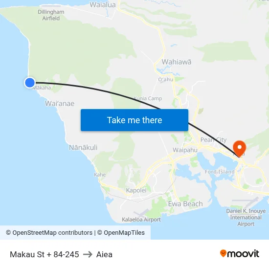 Makau St + 84-245 to Aiea map