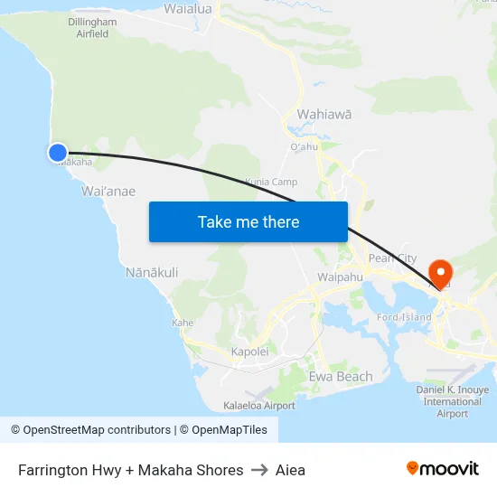 Farrington Hwy + Makaha Shores to Aiea map