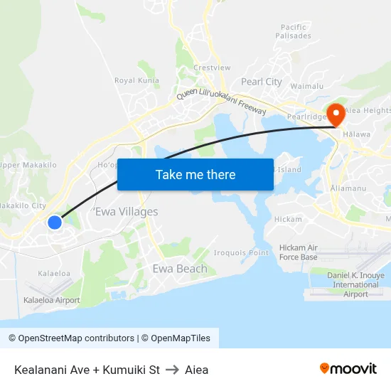 Kealanani Ave + Kumuiki St to Aiea map