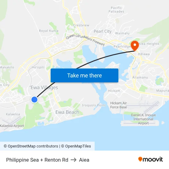 Philippine Sea + Renton Rd to Aiea map