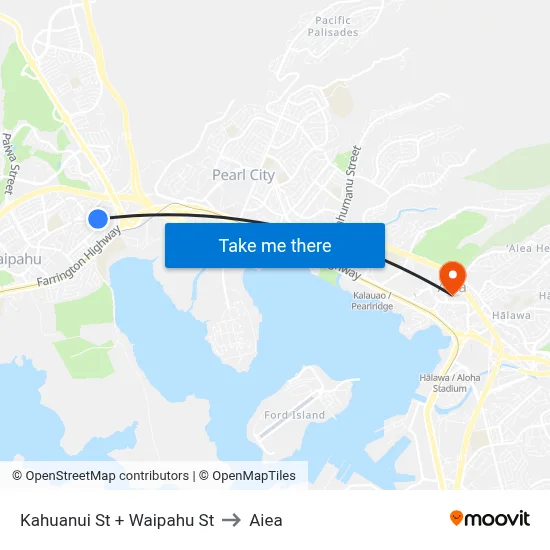 Kahuanui St + Waipahu St to Aiea map