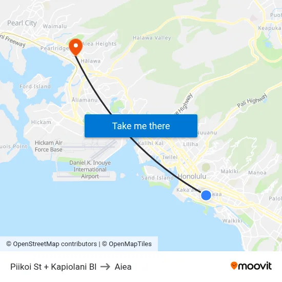 Piikoi St + Kapiolani Bl to Aiea map