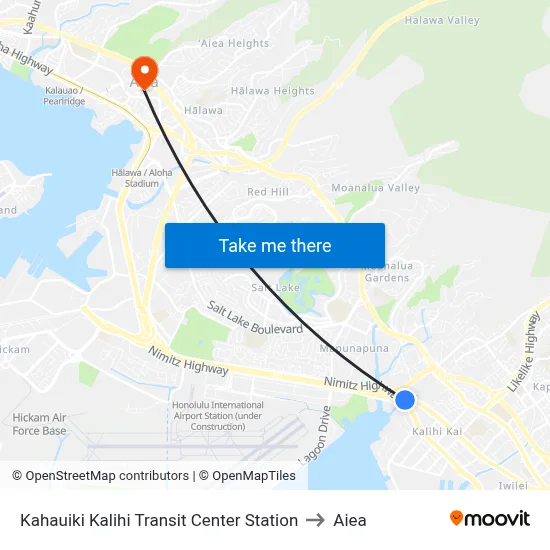 Kahauiki Kalihi Transit Center Station to Aiea map