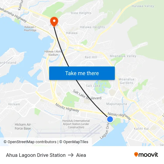 Ahua Lagoon Drive Station to Aiea map