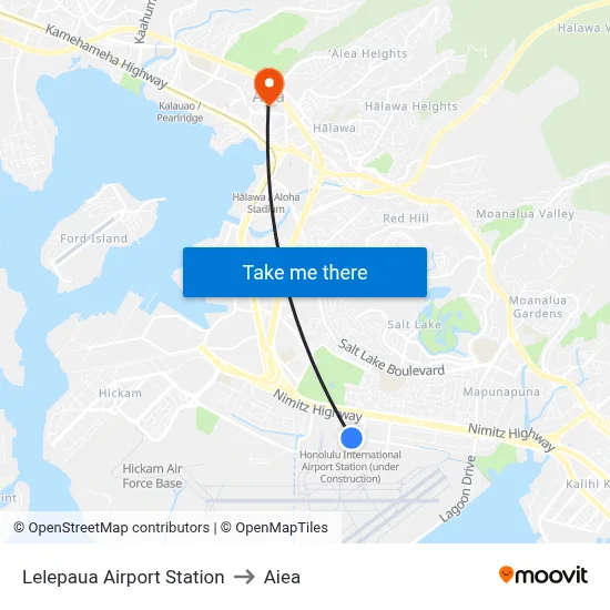 Lelepaua Airport Station to Aiea map