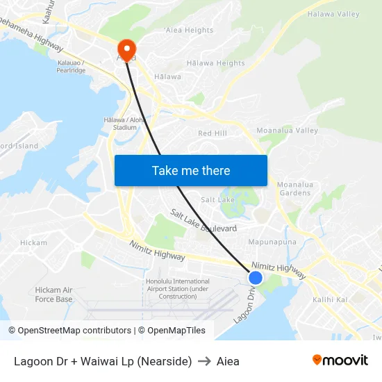 Lagoon Dr + Waiwai Lp (Nearside) to Aiea map