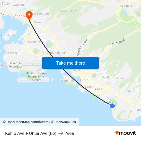 Kuhio Ave + Ohua Ave (Eb) to Aiea map