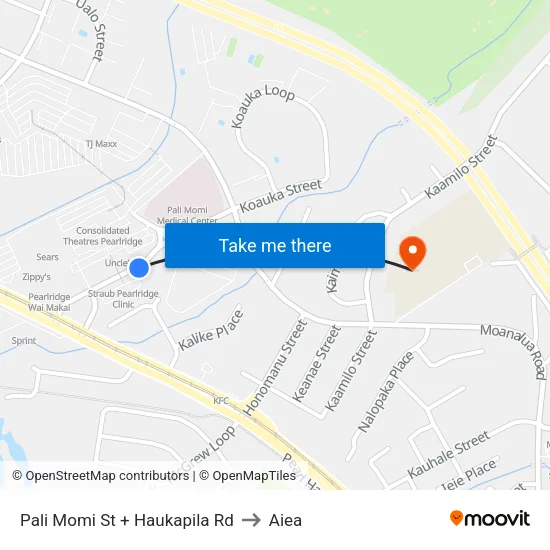 Pali Momi St + Haukapila Rd to Aiea map