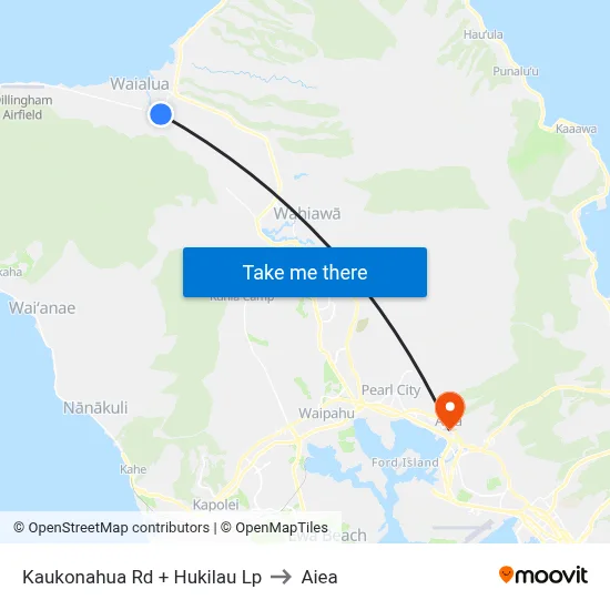 Kaukonahua Rd + Hukilau Lp to Aiea map