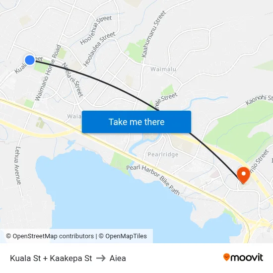 Kuala St + Kaakepa St to Aiea map