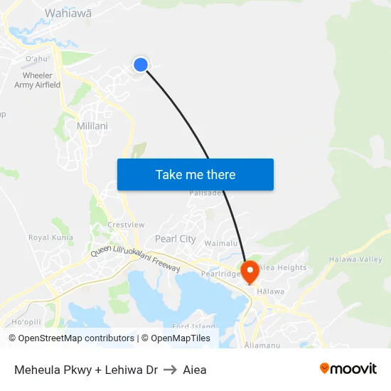 Meheula Pkwy + Lehiwa Dr to Aiea map