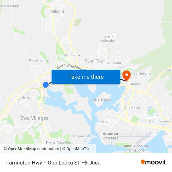 Farrington Hwy + Opp Leoku St to Aiea map