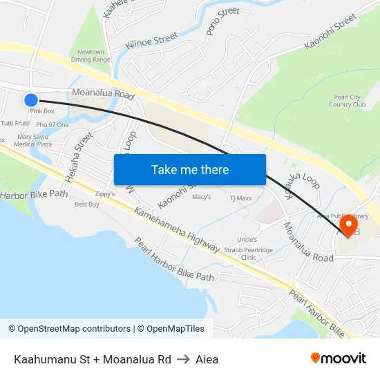 Kaahumanu St + Moanalua Rd to Aiea map