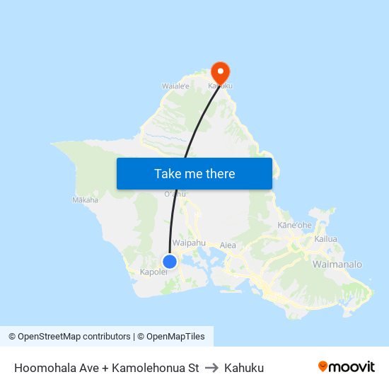 Hoomohala Ave + Kamolehonua St to Kahuku map